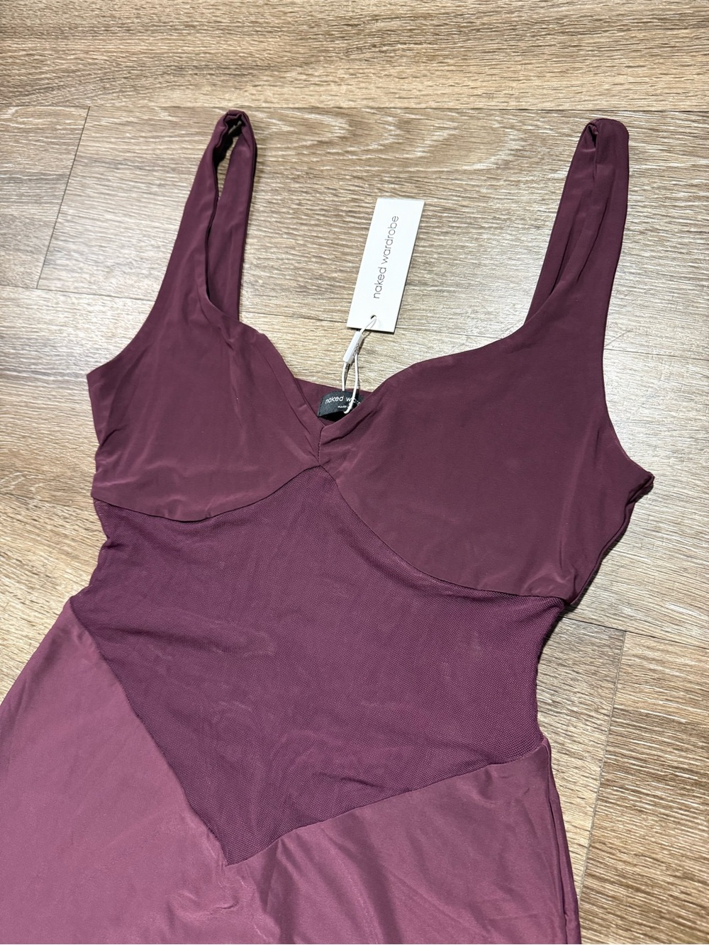 Naked Wardrobe Hourglass Mesh Contrast Dress Dark Plum - Picture 5 of 7